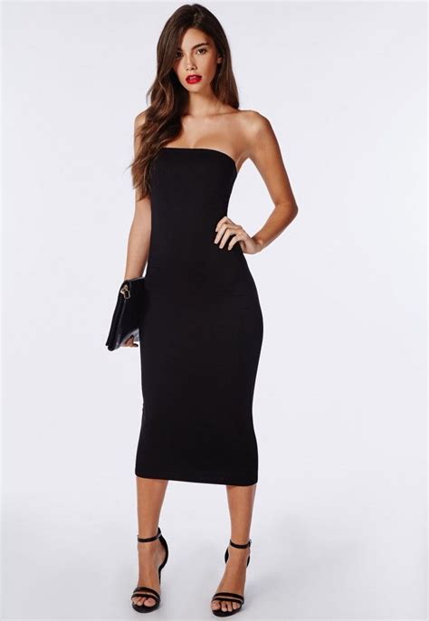 Black Strapless Midi Dress Strapless Jersey Bodycon Midi Dress Black Dresses Bodycon Dresses