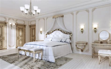 Download Wallpapers Luxurious Bedroom Interior Classic Style White