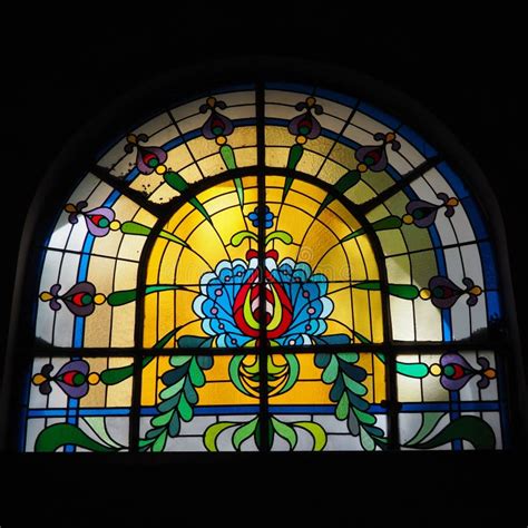 Vintage Colorful Stained Glass Windows In The Synagogue Glass With