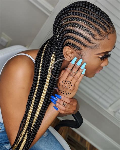 master braider on instagram “small stitch braids w highlights drop a 💠or💙👇… goddess braids
