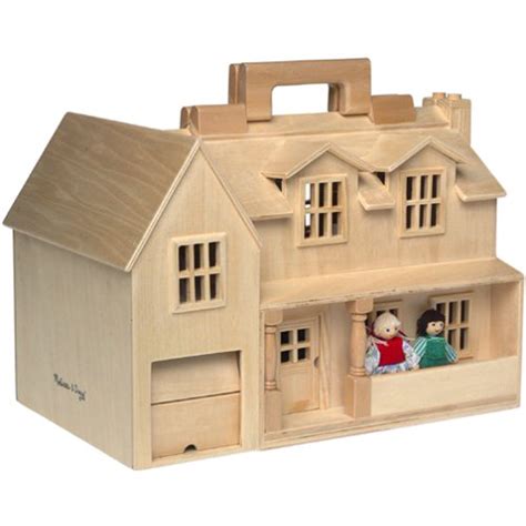 Melissa And Doug Fold And Go Wooden Dollhouse With 2 Play Figures And 11