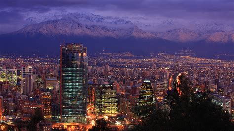 Santiago Chile City Buildings Cars Lights