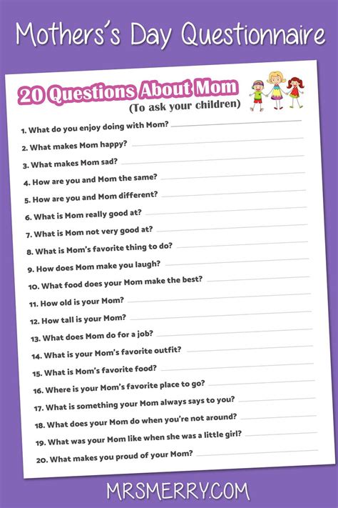 20 Questions About Mom To Ask Your Children Mrs Merry Happy Mom