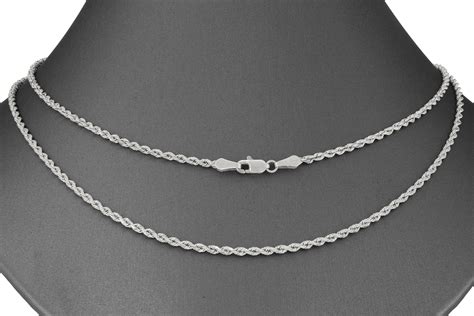 Solid 14k White Gold 2mm Italian Diamond Cut Rope Link Chain Necklace