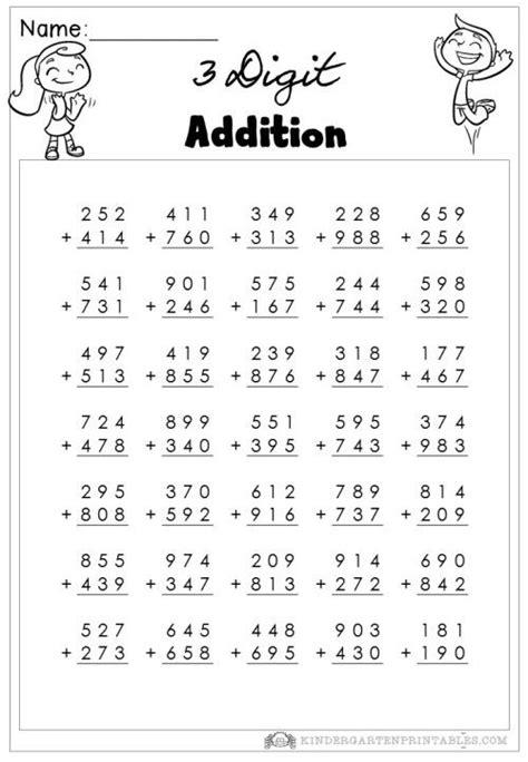 Print These Free 3 Digit Addition Worksheetsfor Use At Home Or In
