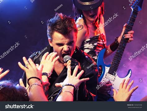Rock Band Live Rock Star Singer On Stage Stock Photo 155507258