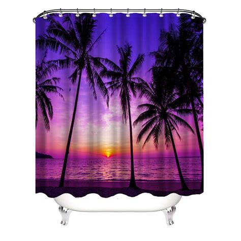 Vividhome Sunset Beach Shower Curtain Tropical Palm Tree Landscape