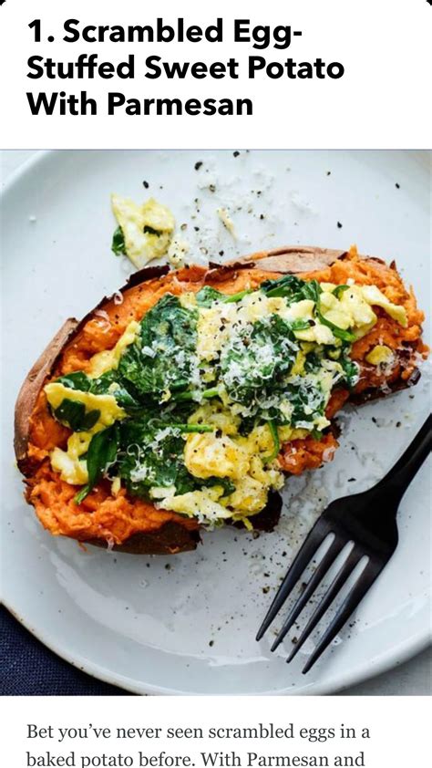 Place a piece of parchment paper on a baking sheet, cut up some sweet potatoes, toss. Baked sweet potato and scrambled eggs | Baking sweet, Meal ...