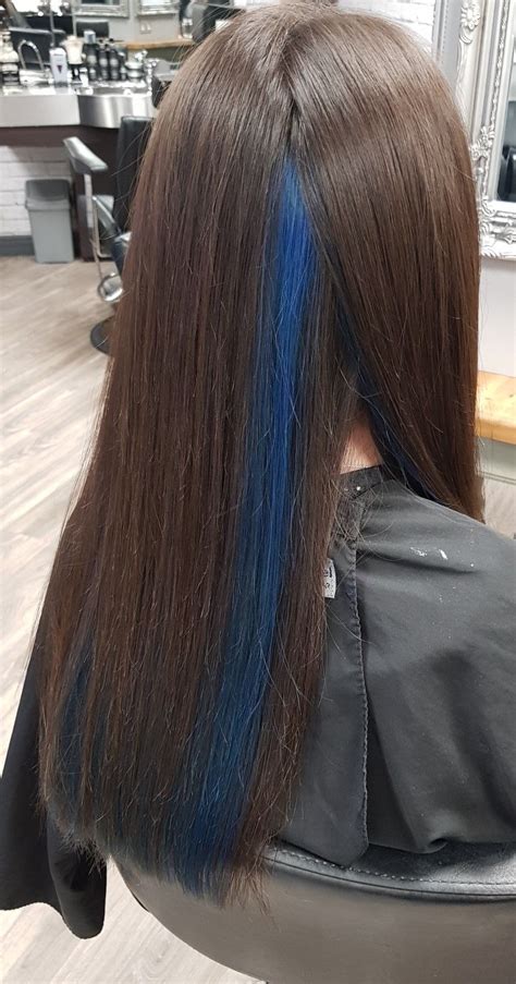 Hidden Blue Panel Hair Streaks Dyed Hair Blue Hair Color