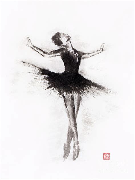 Graceful Ballerina Dancing Abstract Black And White Sumi E