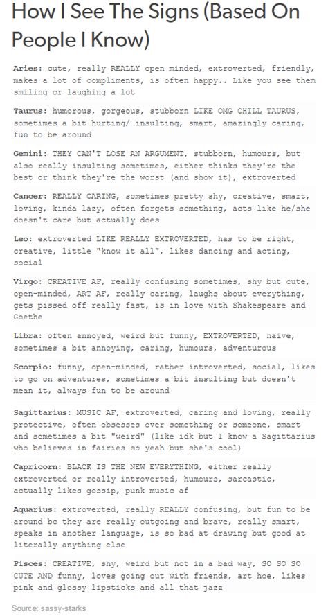 What signs are attracted is an entirely different question. How I See The Signs (Based On People I Know) | Zodiac sign ...