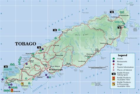 Большая подробная автодорожная и туристическая карта Тобаго Тобаго