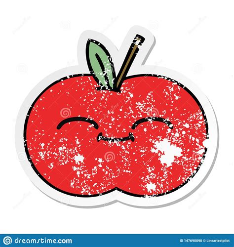 Clipart apple fruit red core black and white logo runjmc. Distressed Sticker Of A Cute Cartoon Red Apple Stock Vector - Illustration of retro, clipart ...
