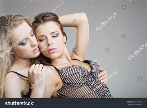 Two Beautiful Sexy Women Erotic Foreplay Stock Photo