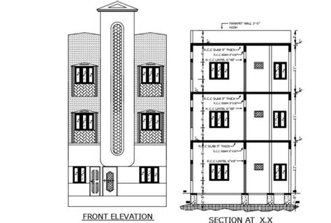 Elevation Drawing Of The Hotel With Detail Dimension In Dwg File