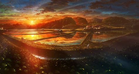 Wallpaper Japan Sunlight Landscape Sunset Anime Reflection Sky