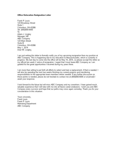 Letter Of Resignation For Relocation Trelet