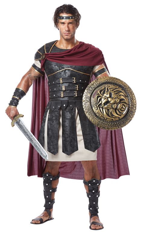 Mens Roman Gladiator Greek Soldier Halloween Costume Set Cape Tunic