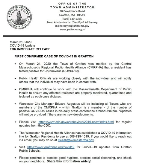 Grafton Police on Twitter: "First case of COVID-19 has been confirmed