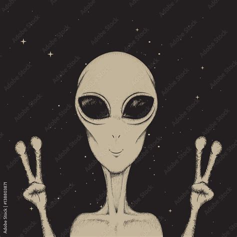 Alien Showing A Peace Sign Stock Vector Adobe Stock
