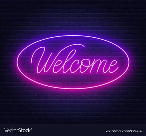 Neon sign welcome on on brick wall background Vector Image