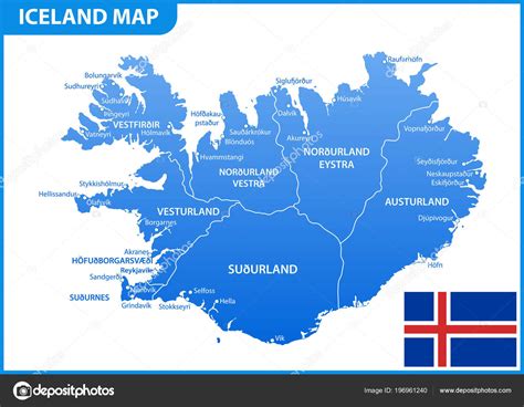 Sea island cottage location map. Gedetailleerde Kaart Van Ijsland Met Regio Staten Steden Kapitaal Bestuurlijke — Stockvector ...