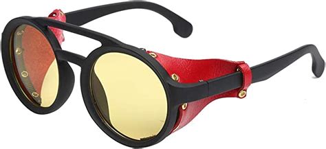 Round Steampunk Sunglasses With Leather Side Shields Against Wind Debris Glare
