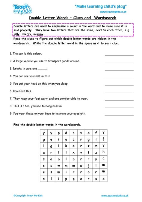 Double Letter Words Clues And Wordsearch Tmk Education