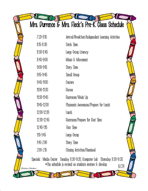 Mrs Durrences Pre K Class Class Schedule