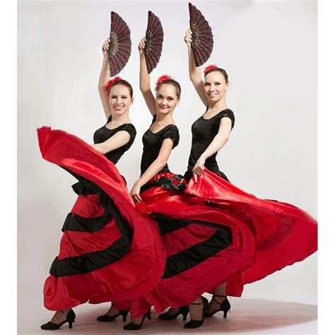 spanish traditional bullfight festival women flamenco dance costumes red skirt performance stage