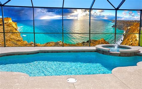 After Patio Scene Screen Rocky Coast Privacy Screen Outdoor Pool