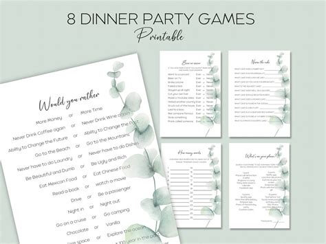 8 Printable Dinner Party Games For Adults Dinner Table Party Etsy