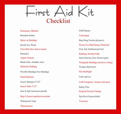 Find an existing first aid kit on our website similar to yours and print the checklist. First Aid Kit Check Lists - The Prepared Page