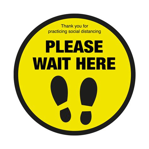 Please Wait Here With Symbol Social Distancing Floor Graphic 40cm At