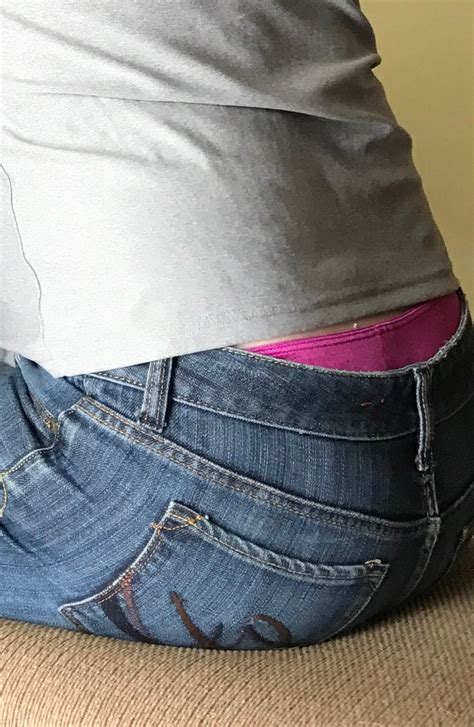 Downpants Panty Peek Pink Panties Peeking Out Of Jeans Allison
