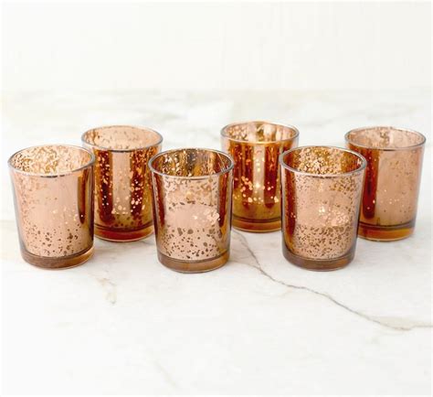 Westelm.com has been visited by 100k+ users in the past month SET OF 12 Copper Rose Gold Mercury Glass Candle Votive ...
