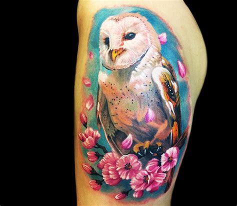 Owl And Flowers Tattoo By Peter Hlavacka Photo 24246