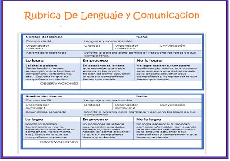 Rubrica Lenguaje Y Comunicación Diplomas Gafetes Y Material Educativo