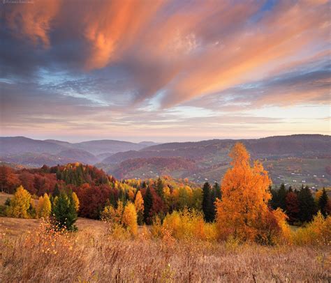 Autumn Landscape In The Mountains Autumn Landscape At Sunrise In The