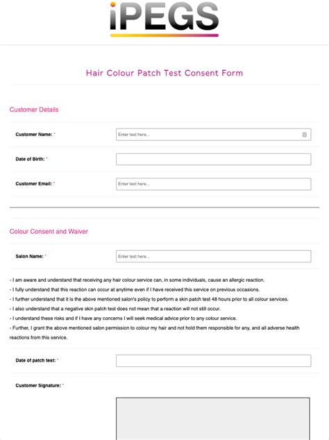 Hair Colour Skin Patch Test Consent Form Template Ipegs