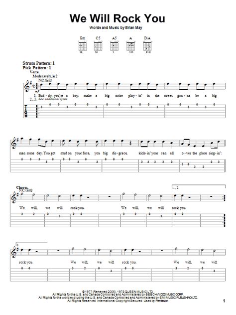We Will Rock You Sheet Music By Queen Easy Guitar Tab 73040