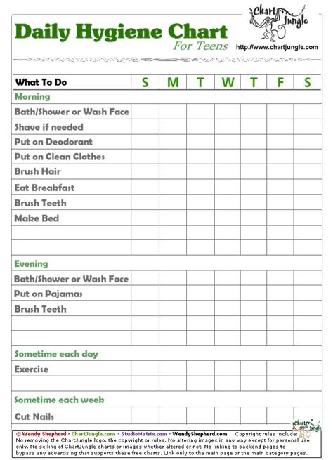 Teen Daily Hygiene Chart Planner Pinterest Chart Teen And Life