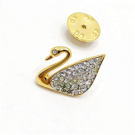 Swarovski Crystal Swan Pin Vintage Gold Tone Rhinstone Brooch Etsy