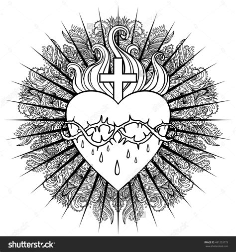 Sacred Heart Of Jesus Vector Illustration Isolated On White Over