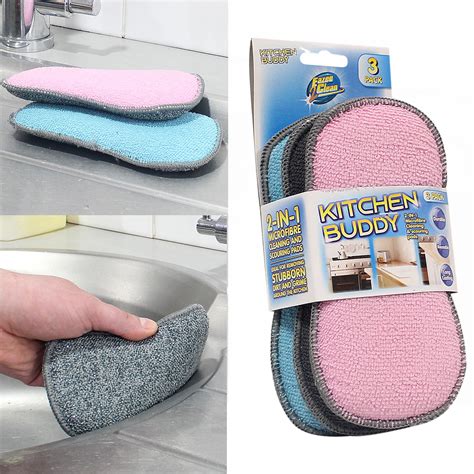 In Microfibre Cleaning Cloth Scouring Pads Pack Of Kitchen Buddy Scrubbing