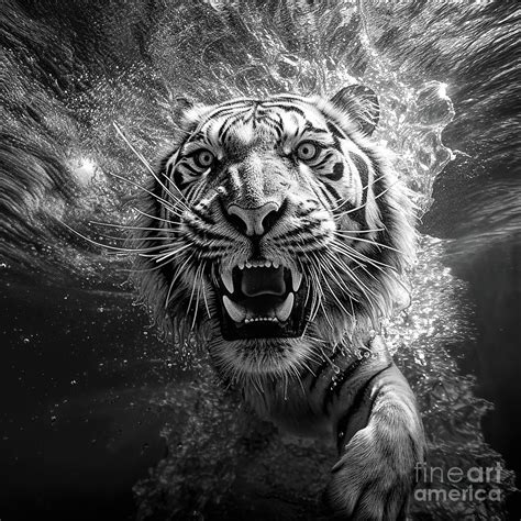 Underwater Tiger Bw Digital Art By Elisabeth Lucas Fine Art America