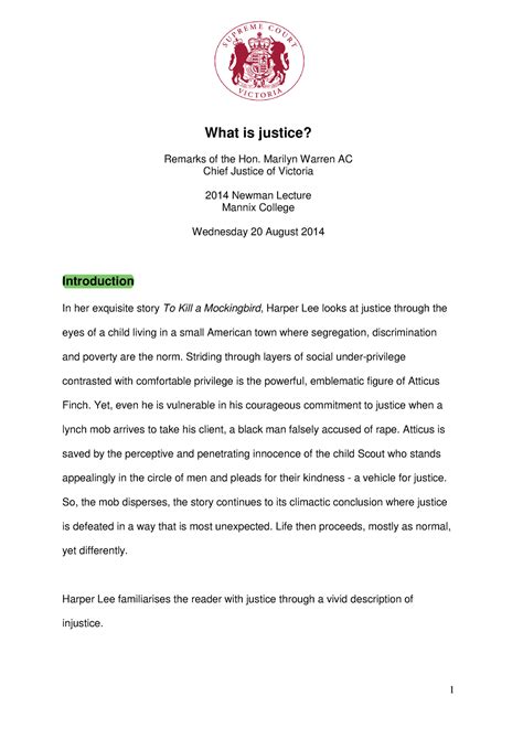 What Is Justice Remarks Of The Hon Marilyn Warren Ac Chief Justice Of
