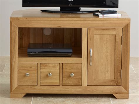 Bevel Natural Solid Oak Small Corner Tv Cabinet Oak Furniture Land