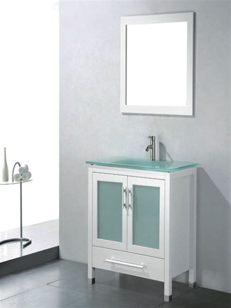 24 bathroom vanity with glass top. Amara 24 inch Modern Glass Top White Bathroom Vanity ...