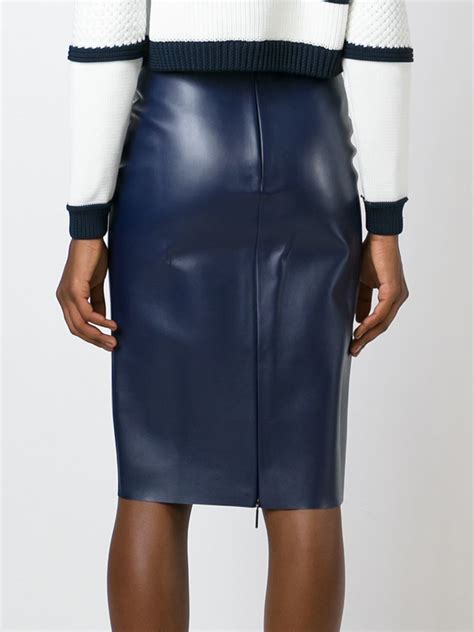 Lyst Msgm Faux Leather Pencil Skirt In Blue